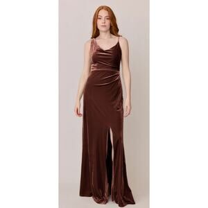 Revelry Maxine Velvet One-Shoulder A-Line Slit Maxi Dress in Rust - Size 22